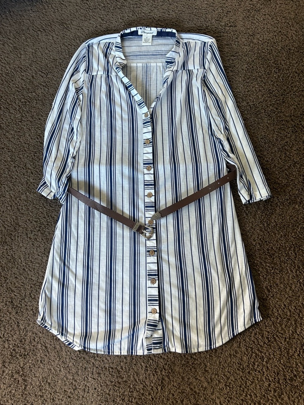 Passport Navy & White Striped Button-Front Top